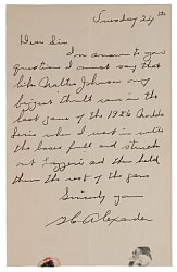Grover Cleveland Alexander Handwritten and Signed "Most Thrilling Experience" Letter - 1926 World Series Victory - JSA