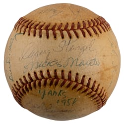 1956 New York Yankees Team-Signed ONL/Giles Baseball with (22) Signatures Including (6) Hall of Famers - Casey Stengel/Mickey Mantle Sweet Spot!
