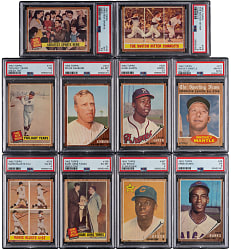 1962 Topps Hall of Famer PSA Graded Collection (10) with Aaron, Brock Rookie & Mantle
