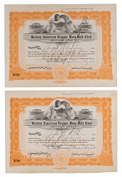 Joseph Lannin Signed 1913 Boston Red Sox Stock Certificates (2) for Transfer Sale to Harry Frazee and Hugh Ward