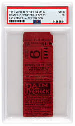 1925 World Series Game 6 Ticket Stub Pittsburgh Pirates vs. Washington Senators PSA POOR 1