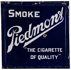 Circa 1910s Piedmont Double Sided Porcelain Tobacco Sign