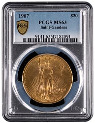 1907 $20 Saint-Gaudens Double Eagle Gold Coin - PCGS MS63