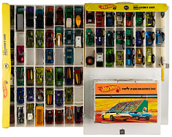 1960s-2000s Mattel Hot Wheels Collection (129) with (100+) Redlines Plus Pop-Up Speed Shop & (4) Carrying Cases