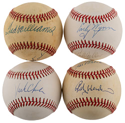 Dual-Signed Theme Baseball Group (4) with Ted Williams/Carl Yastzremski & Rickey Henderson/Lou Brock