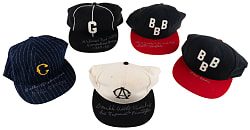 Negro League Signed Hat Group (5) with (9) Including Ted "Double Duty" Radcliffe, Lester Lockett & Wilmer Fields