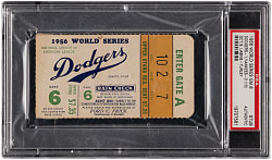 1956 New York Yankees vs. Brooklyn Dodgers World Series Game 6 Ticket Stub - Jackie Robinson's Final World Series Hit & RBI - PSA Authentic