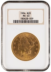 1904 $20 Liberty Head Gold Coin - NGC MS63