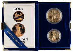 1987 American Eagle Gold Proof Set (2) with $50 1-Ounce Gold Coin & $25 1/2-Ounce Gold Coin in Presentation Case with COA