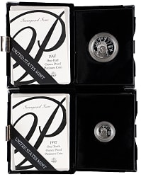 1997-W American Eagle Platinum Proof Coins (2) with $50 1/2-Ounce Coin & $10 1/10-Ounce Coine - Each with Case/COA