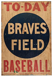 1940s-1952 Braves Field Baseball To-Day Broadside on Metal Backer Sign