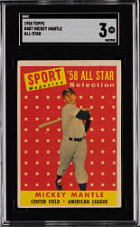 1958 Topps #487 Mickey Mantle All-Star SGC VG 3