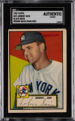 1952 Topps #49 Johnny Sain Black Back (Joe Page Bio) SGC Authentic-Altered