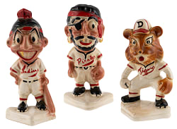 Circa 1950 Stanford Pottery Mascot Bank Statues (3) with Indians, Pirates & Tigers