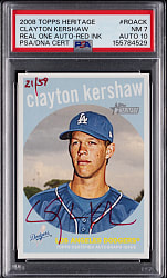 2008 Topps Heritage Real One Autographs Clayton Kershaw Red Ink #/59 PSA NM 7 with Auto 10
