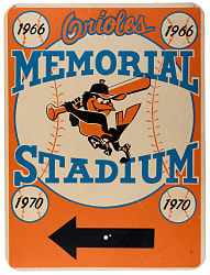 Vibrant 1970s Baltimore Orioles Memorial Stadium Street Sign Noting 1966 & 1970 Championships