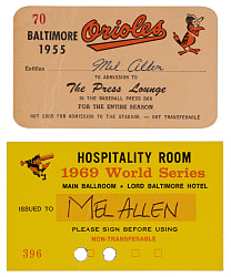 1955 Baltimore Orioles & 1969 World Series Mel Allen Press & Hospitality Passes