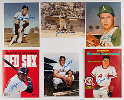Hall of Famer/Star Signed Photographs (38) & Magazines with (25) Hall of Famers Including Aaron, Mays, Hunter & Williams