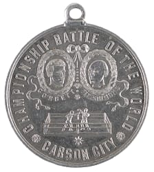 March 17, 1897 James J. Corbett vs. Bob Fitzsimmons Championship Battle of the World Carson City Souvenir Medallion