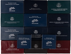 1989-2009 U.S. Commemorative Silver Dollars (14) - All in Original Mint Boxes