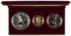 1992 U.S. Mint Olympic Coin Proof Set (3) with $5 Gold Coin in Presentation Case