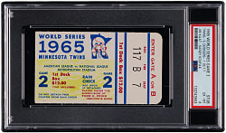 1965 World Series Game 2 Ticket Stub - Los Angeles Dodgers Sandy Koufax vs. Minnesota Twins Jim Kaat - PSA EX-MT 6
