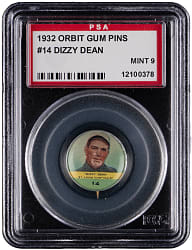 1932 PR2 Orbit Gum Pins-Numbered #14 Dizzy Dean PSA MINT 9 - Highest Graded!