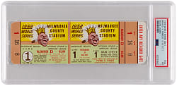 1958 World Series Game 1 Full Ticket -  New York Yankees vs. Milwaukee Braves - PSA NM 7