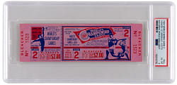 1964 World Series Game 2 Full Ticket - St. Louis Cardinals vs. New York Yankees - Bob Gibson Postseason Debut - PSA EX-MT 6