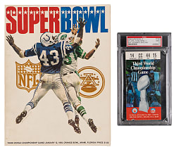1969 Super Bowl III New York Jets vs. Baltimore Colts Game Program & PSA GOOD 2 Ticket Stub