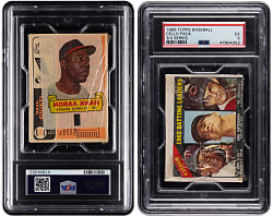 1966 Topps 3rd Series Unopened Cello Pack PSA EX 5 with Hank Aaron Rub-Offs Back!