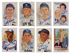 Perez-Steele Hall of Fame Postcards Series 1-15 Set with (51) Signed Including G.H.W. Bush, T. Williams, Joe DiMaggio & Mickey Mantle