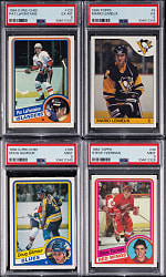 1984-1986 Topps & O-Pee-Chee Hockey Hall of Fame Rookie PSA Graded Quartet with Mario Lemieux & Steve Yzerman