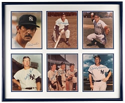 New York Yankees Legends Signed Photographs (6) in Framed Display with Mantle, DiMaggio & Martin