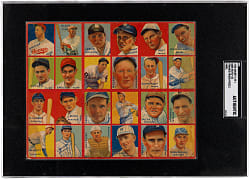 1935 Goudey 4-In-1 Uncut 6-Card Panel with 11 Hall of Famers Including Babe Ruth SGC Authentic