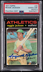 Signed 1971 Topps #20 Reggie Jackson PSA GOOD 2 (mk)/Auto 9 - Full Name Signature