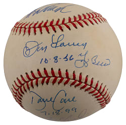 New York Yankees Perfect Game Pitcher and Catcher Multi-Signed Baseball with Pitcher Date Inscriptions - Including Larsen/Berra