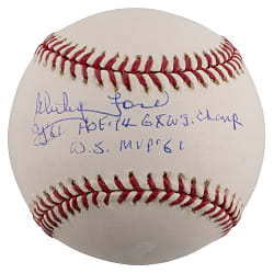 Whitey Ford Signed OML/Selig Baseball with Career Highlights Inscriptions