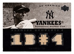 2007 Upper Deck Premier Lou Gehrig Premier Remnants 4 Quad Relic #7/25 with Multiple Pinstripes