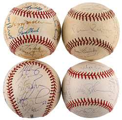 1963-2000 Los Angeles Dodgers/Angels Team-Signed Baseball Quartet with 2002 Angels