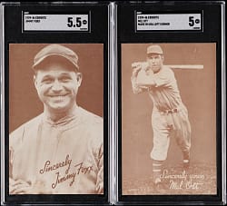 1939-1946 Salutation Exhibits Hall of Fame SGC EX 5 to EX+ 5.5 Graded Pair with Jimmie Foxx & Mel Ott