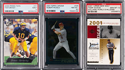 2000 & 2001 Multi-Sport Hall of Fame Legend Rookie PSA Graded Trio with Brady, Pujols & Woods