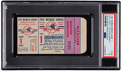 1951 World Series Game 1 Ticket Stub - New York Yankees vs. New York Giants - Mickey Mantle & Willie Mays Postseason Debuts - PSA EX 5