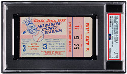 1957 World Series Game 3 Ticket Stub - Milwaukee Braves vs. New York Yankees - Mantle's 9th World Series Home Run - PSA VG-EX 4