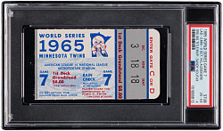1965 World Series Game 7 Ticket Stub - Los Angeles Dodgers vs. Minnesota Twins - Sandy Koufax MVP - PSA VG-EX 4