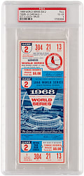 1968 World Series Game 2 Full Ticket - Detroit Tigers vs. St. Louis Cardinals - Lolich's 1st of 3 Series Wins - PSA VG-EX 4
