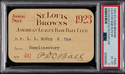1923 St. Louis Brown Season Pass PSA EX-MT 6 - (8) Babe Ruth Career Home Runs!