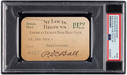 1922 St. Louis Browns Sportsman's Park Season Pass PSA VG 3 - (4) Babe Ruth Career Home Runs!
