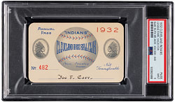 1932 Cleveland Indians League Park Season Pass Issued to NFL Commissioner Joe Carr PSA Mint 9 - (7) Babe Ruth Home Runs!!