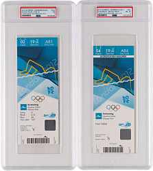 2012 London Olympics Michael Phelps PSA Graded Gold Medal Tickets Pair - Career Gold Medals #16 & #18